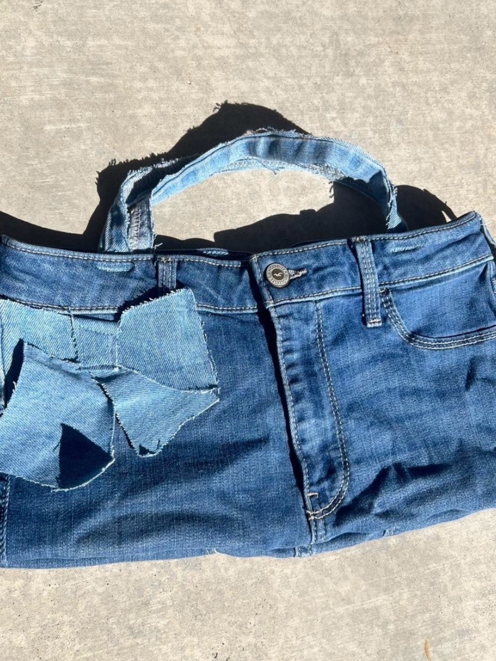 Denim Handbag with bow- Blue
